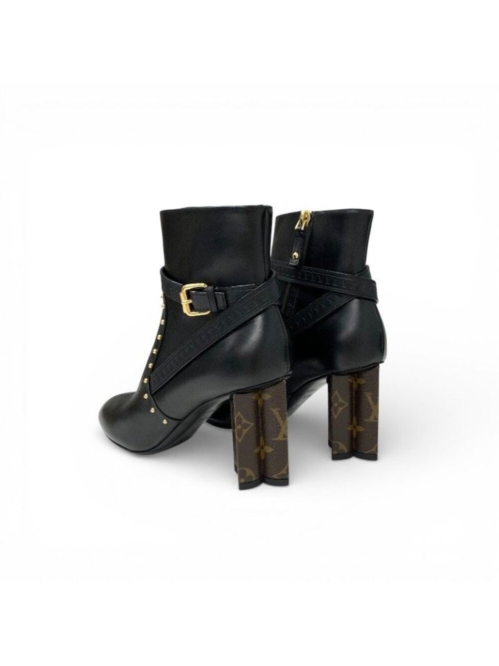 Louis Vuitton Silhouette Line Boots Short Shoes Leather Black Brown Gold Lvlogo - Picture 4 of 10